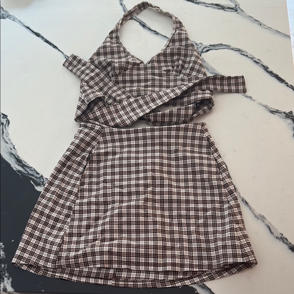 Plaid Halter Top and Skirt Set